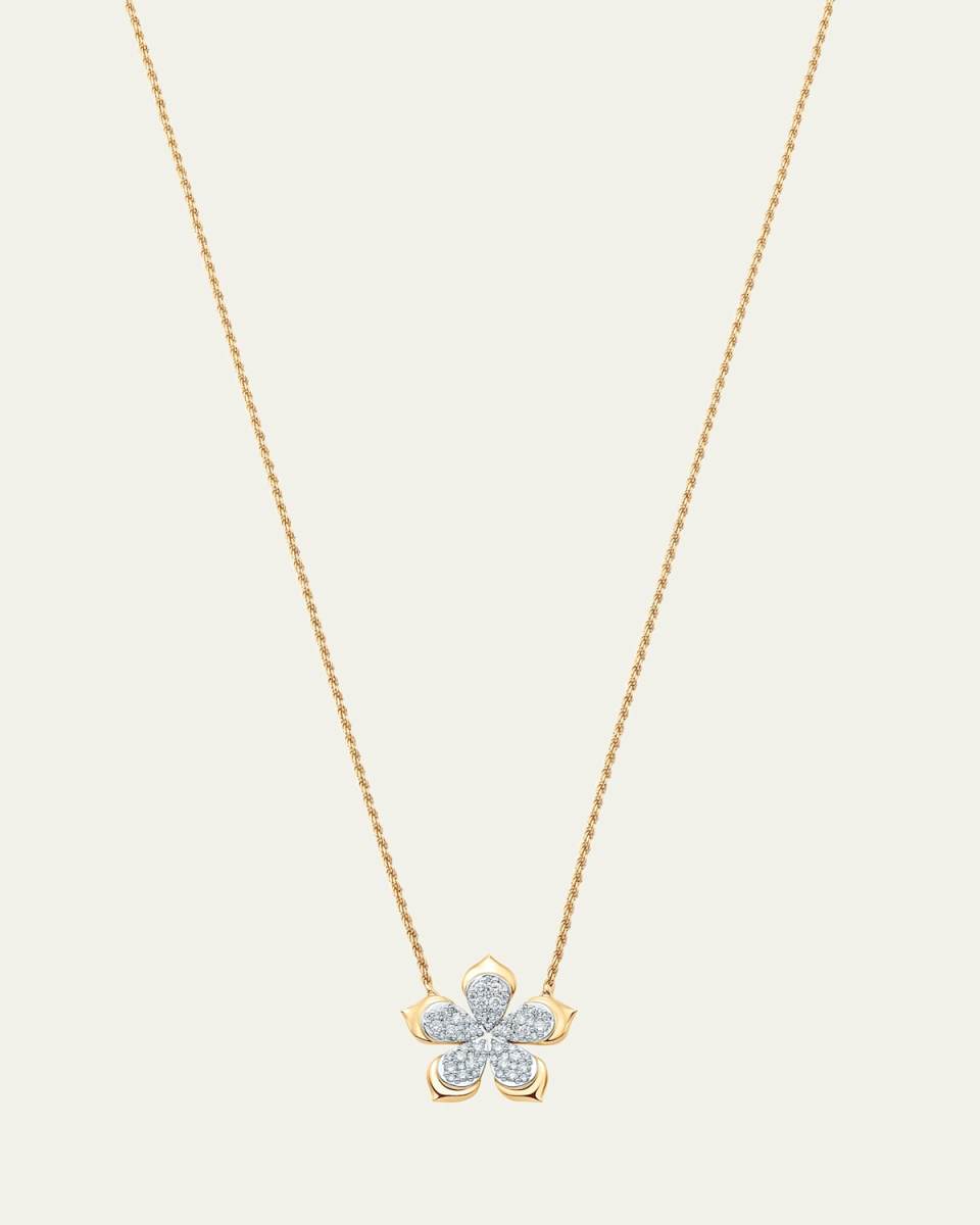 18K Two-Tone Gold Lierre Pear Diamond Flower Station Necklace